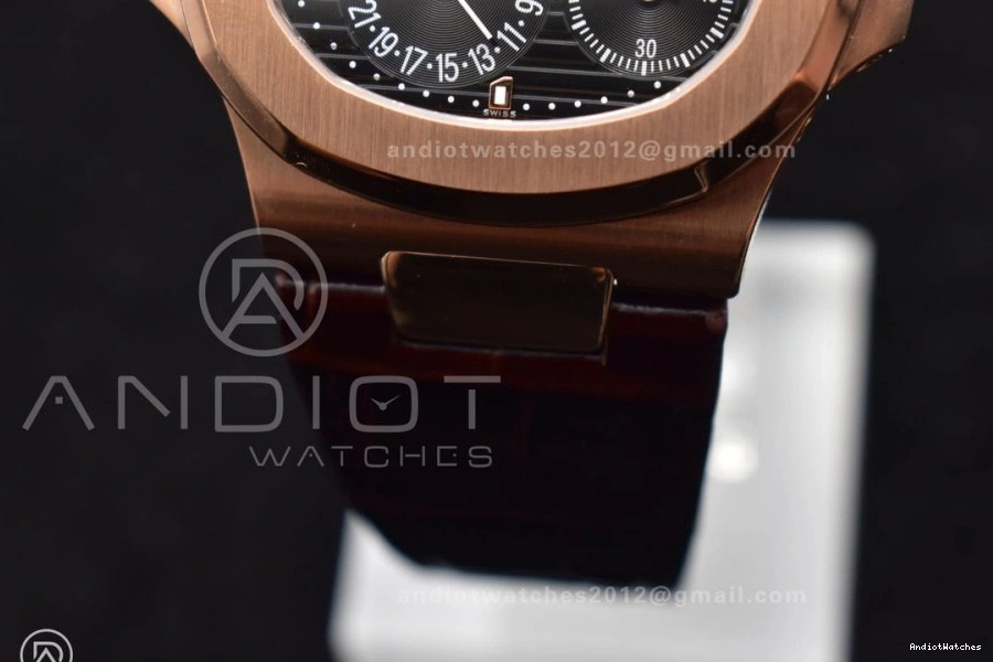 Premium Dial Gray Nautilus GRF Brown Strap 5712 on Best Edition 912 Croco A23J RG SS 0704